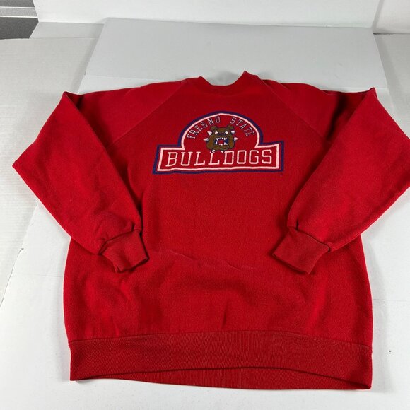 VTG 80s Fresno State Bulldogs Sweatshirt Fits Medium Red Faded Crewneck Tag XL - Picture 1 of 16